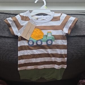 First Impressions Brown and White Onesie with Yellow Truck
